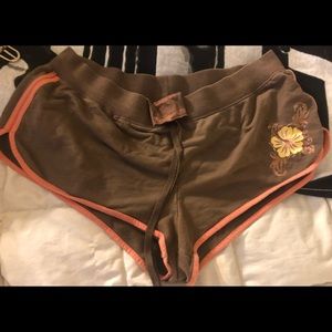 Brown and peach tropical flower "Dolphin" shorts